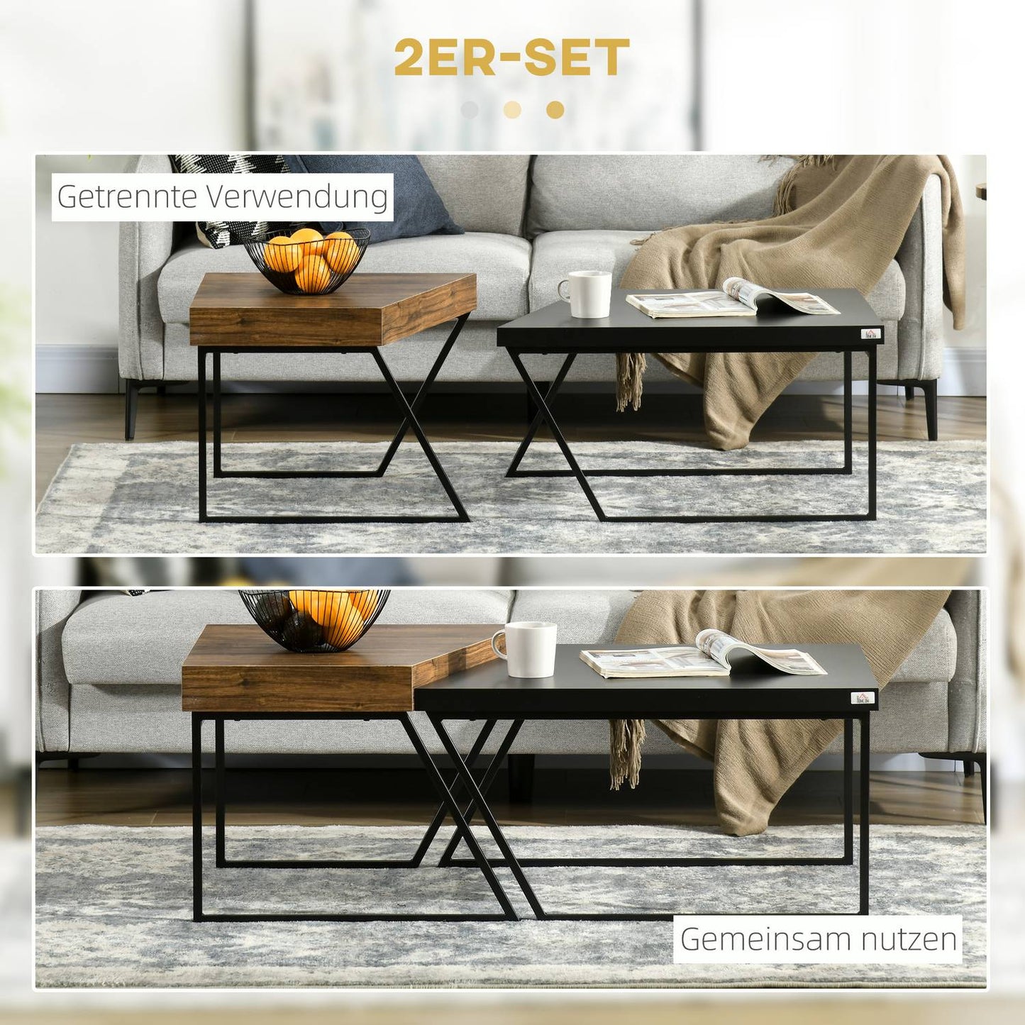 Industrial steel side table - geometric design, black