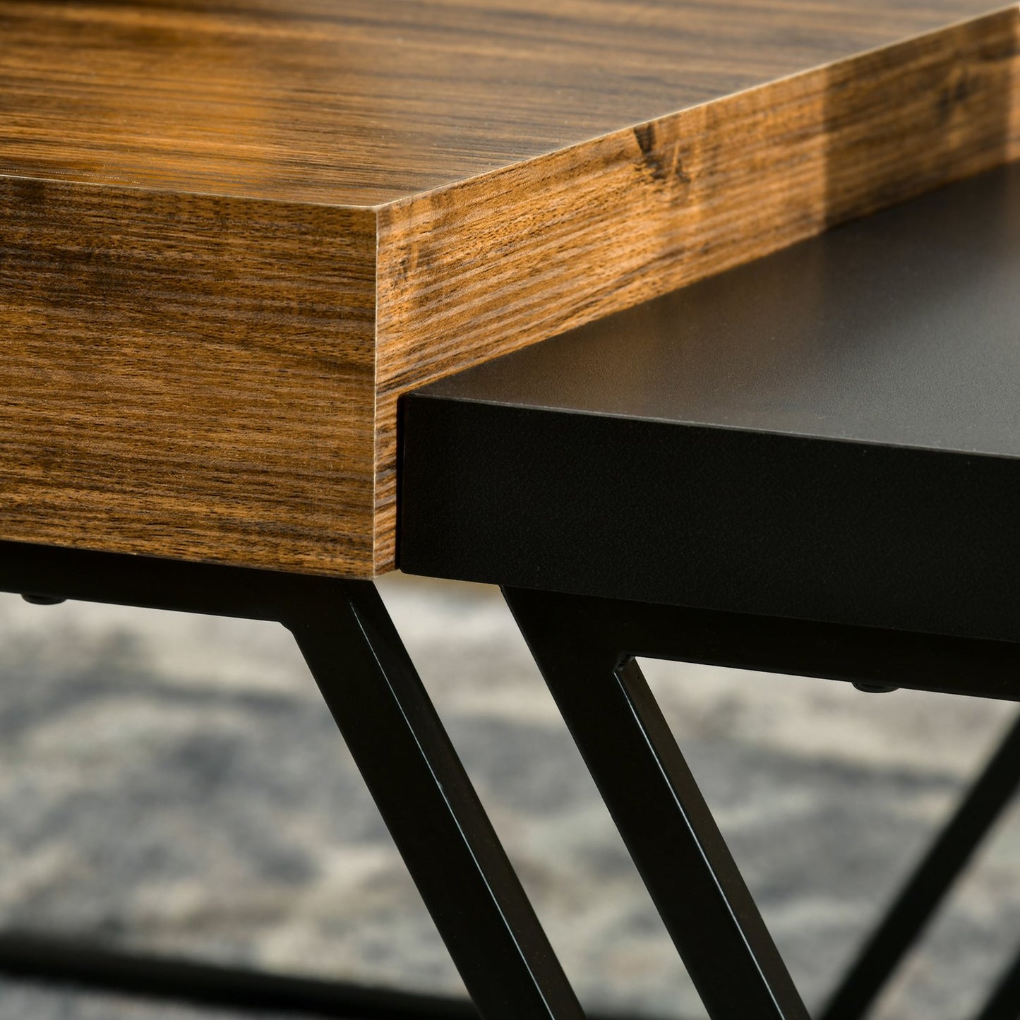 Industrial steel side table - geometric design, black