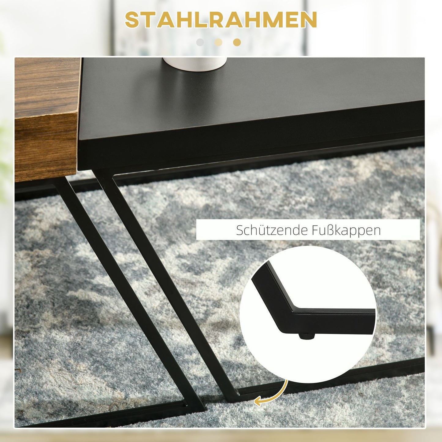 Industrial steel side table - geometric design, black