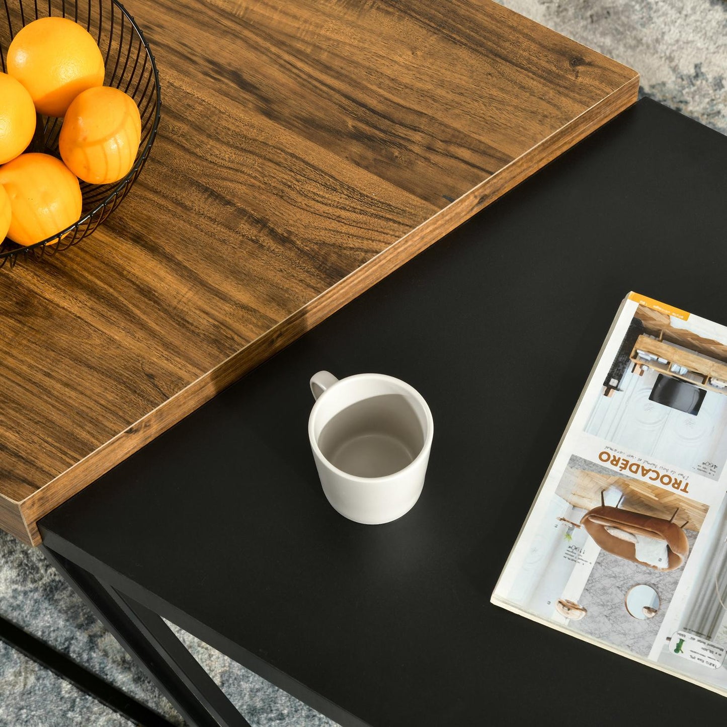 Industrial steel side table - geometric design, black