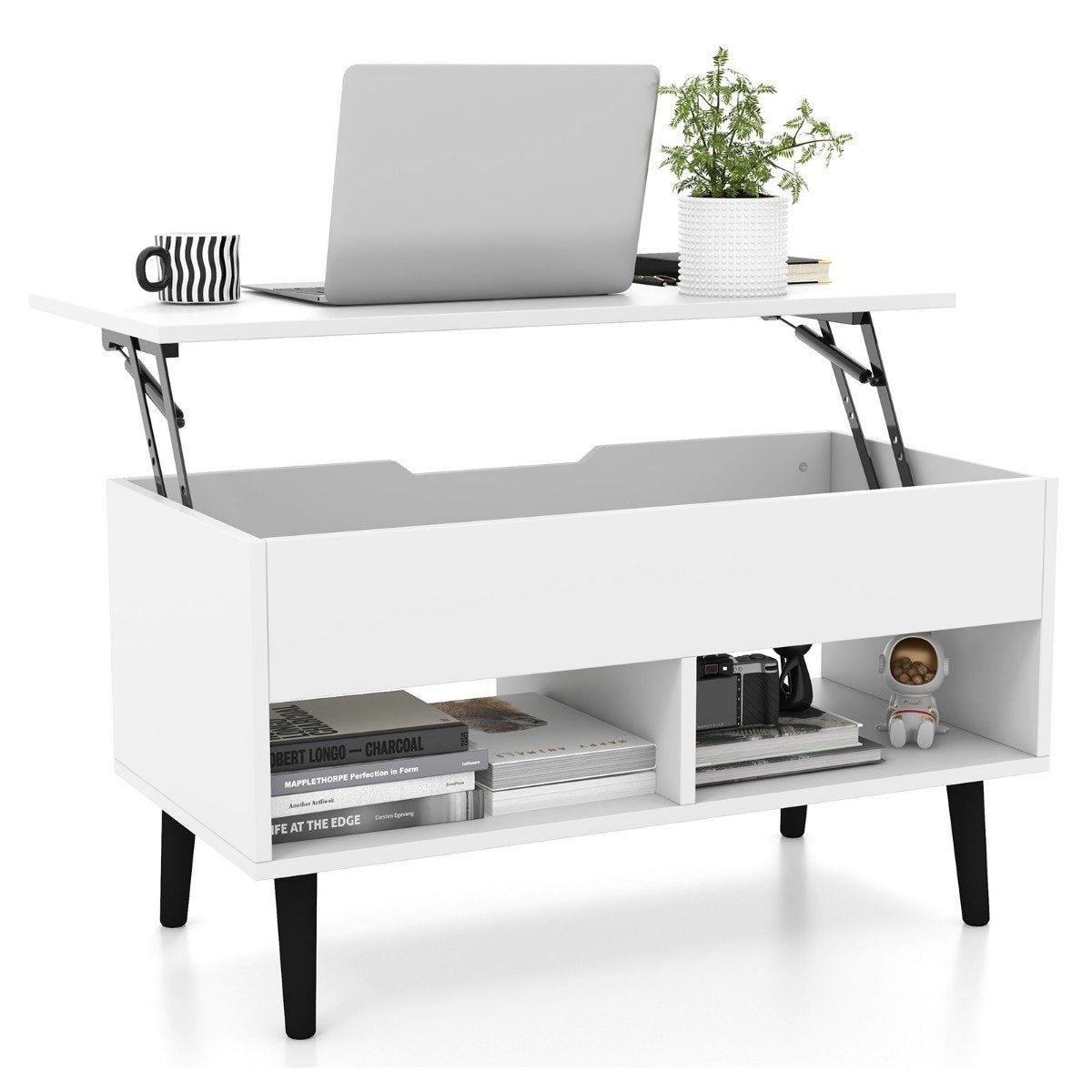 Coffee table with liftable table top Modern living room table 80 x 40 x 44.5 cm white