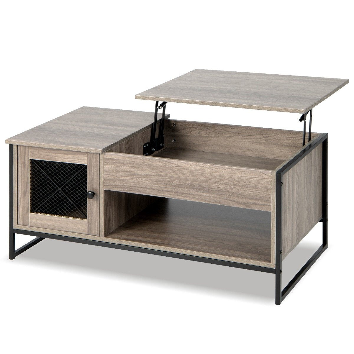 Coffee table with lifting plate, center table with pneumatic lifting device 106 x 55 x 44.5 cm grey