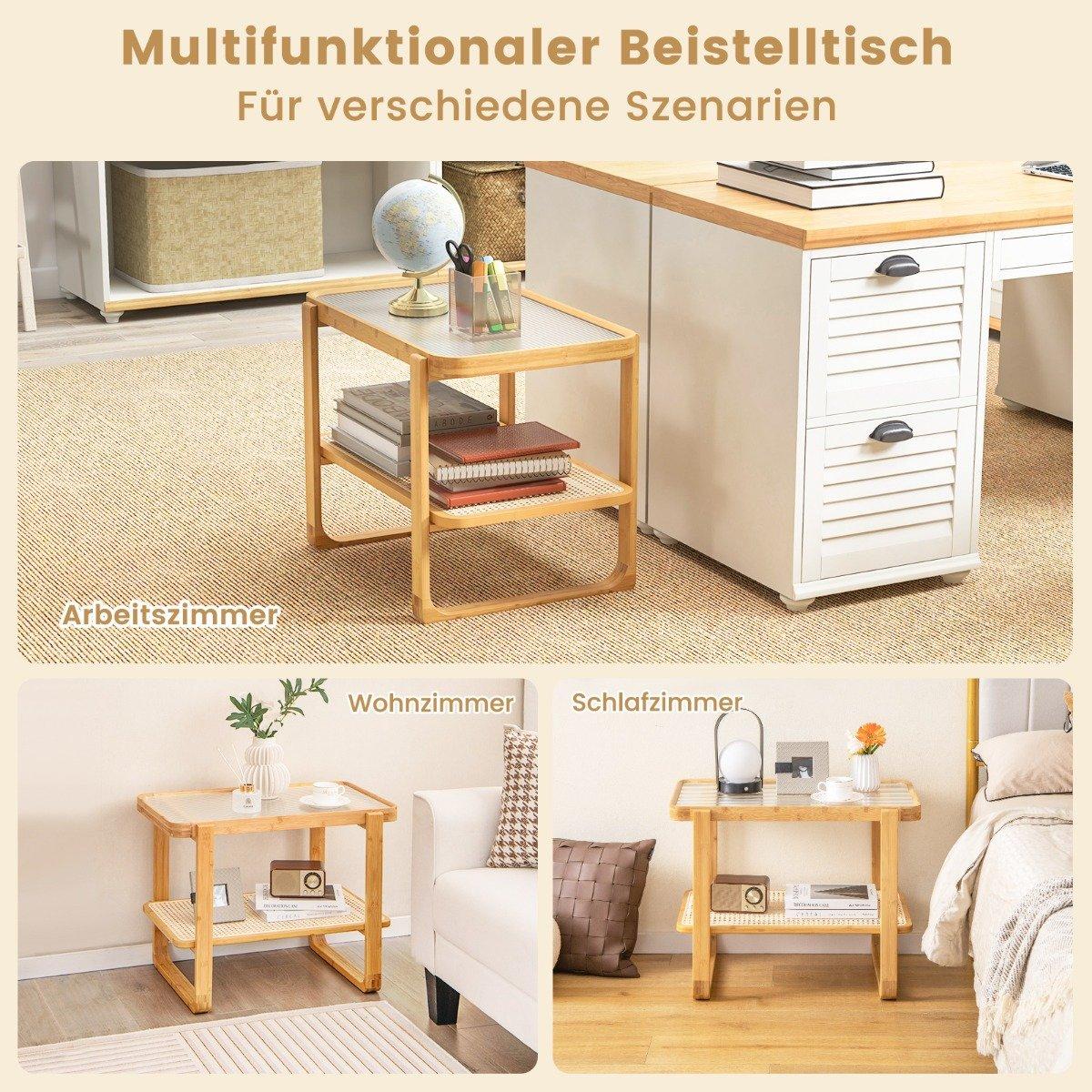 Coffee table with removable glass top & rattan shelf Coffee table with bamboo frame