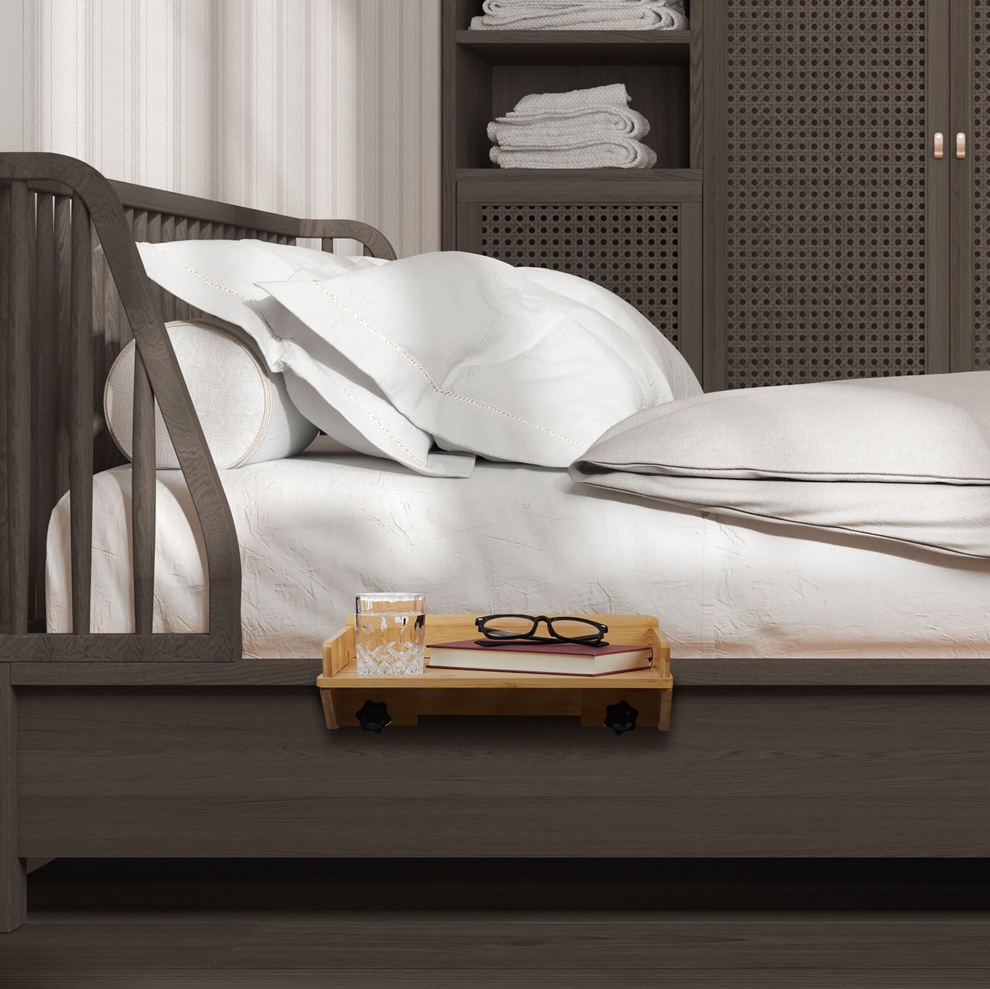 Collapsible bed shelf made of bamboo