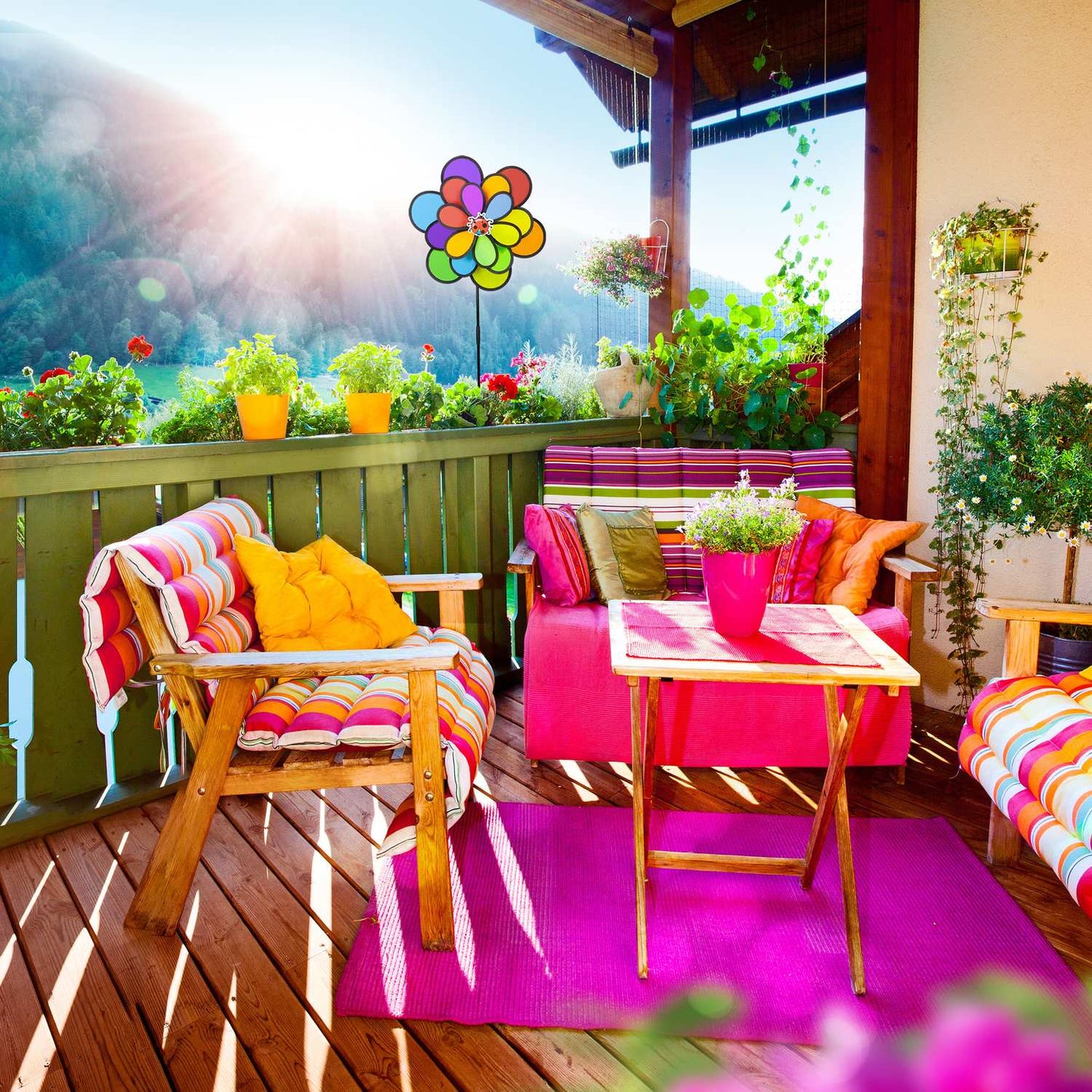 Colourful flower wind spinner