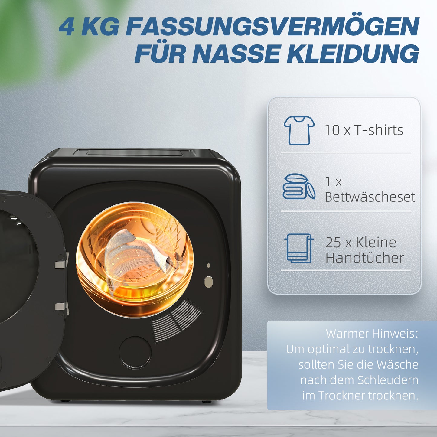 Compact 4kg Vent Dryer with UV Sterilization, Black