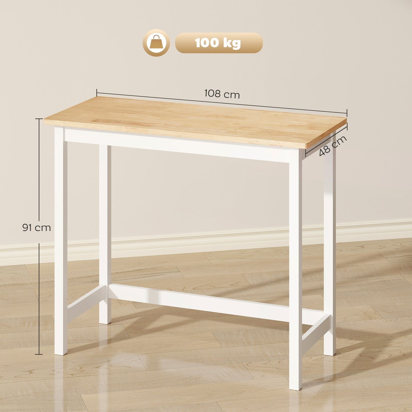 Compact Bar Table for 2, Oak Finish, Rubberwood
