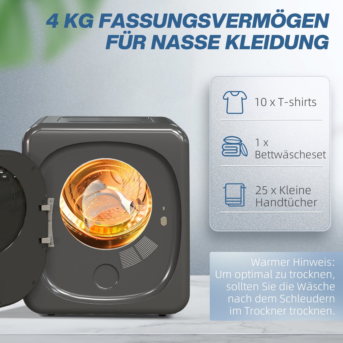 Compact Clothes Dryer with UV Sterilization, 4kg Capacity