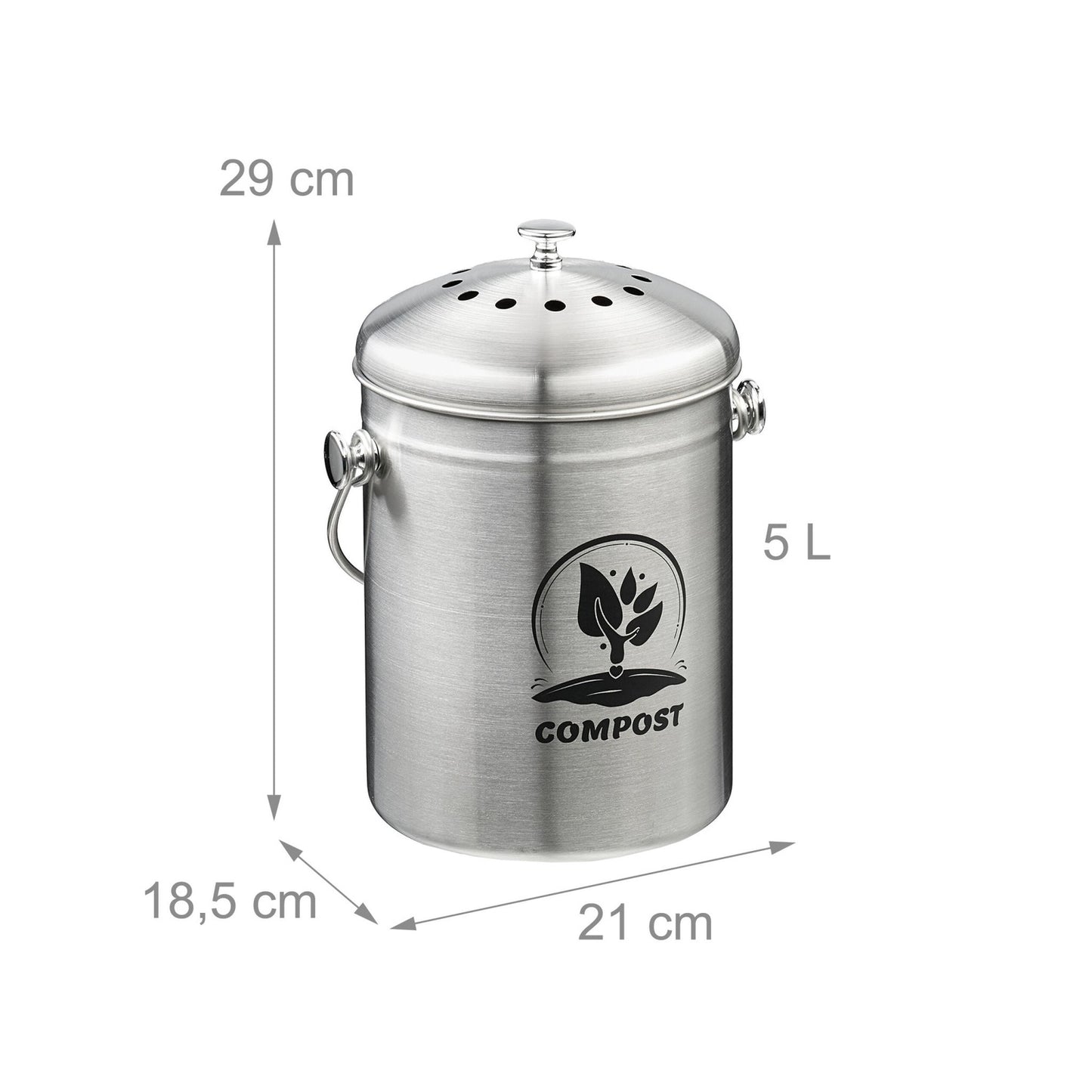 Compost Bin, 5L Stainless Steel with Filter