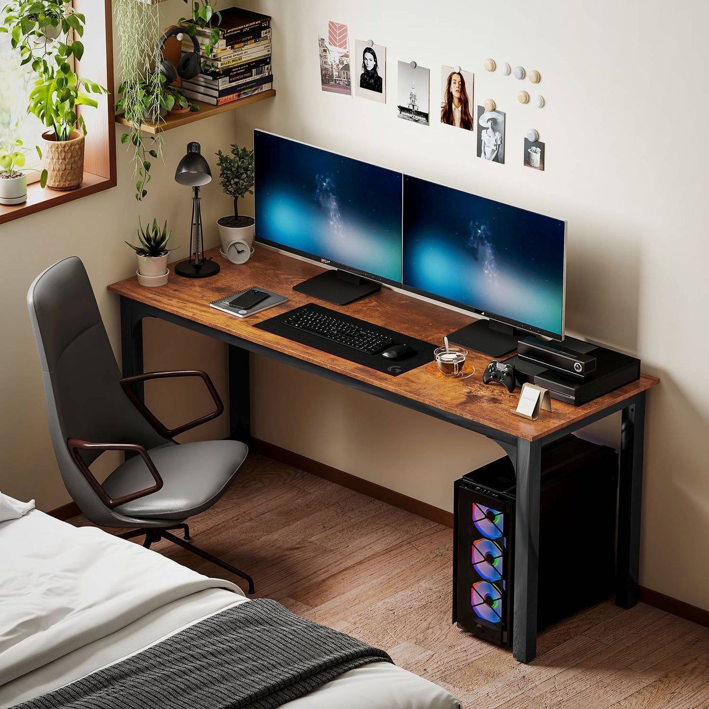 Computer Desk, Rustic Brown, Spacious Design, Chipboard