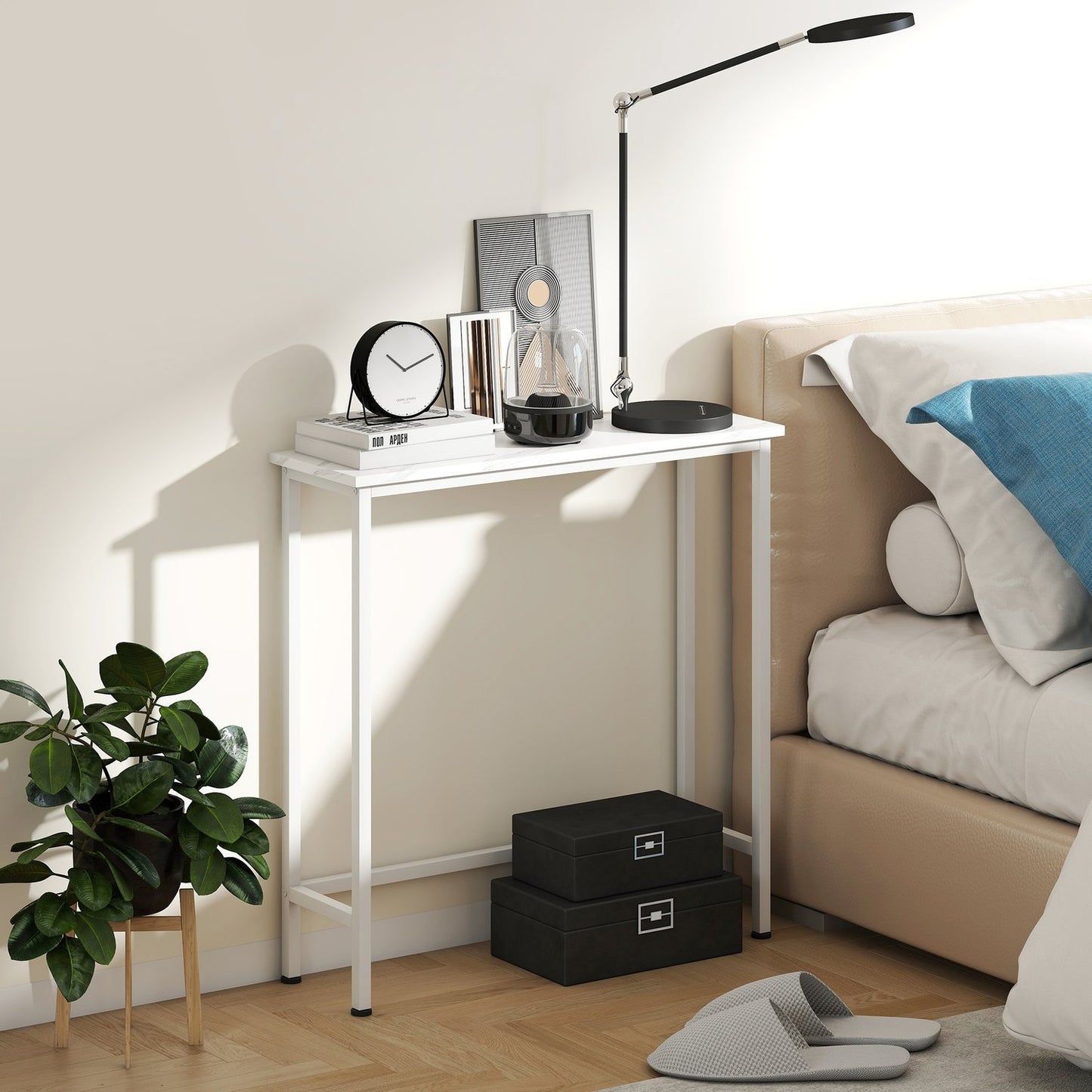 Console Table with Adjustable Feet, Anti-Tip, 75x24x76 cm, White