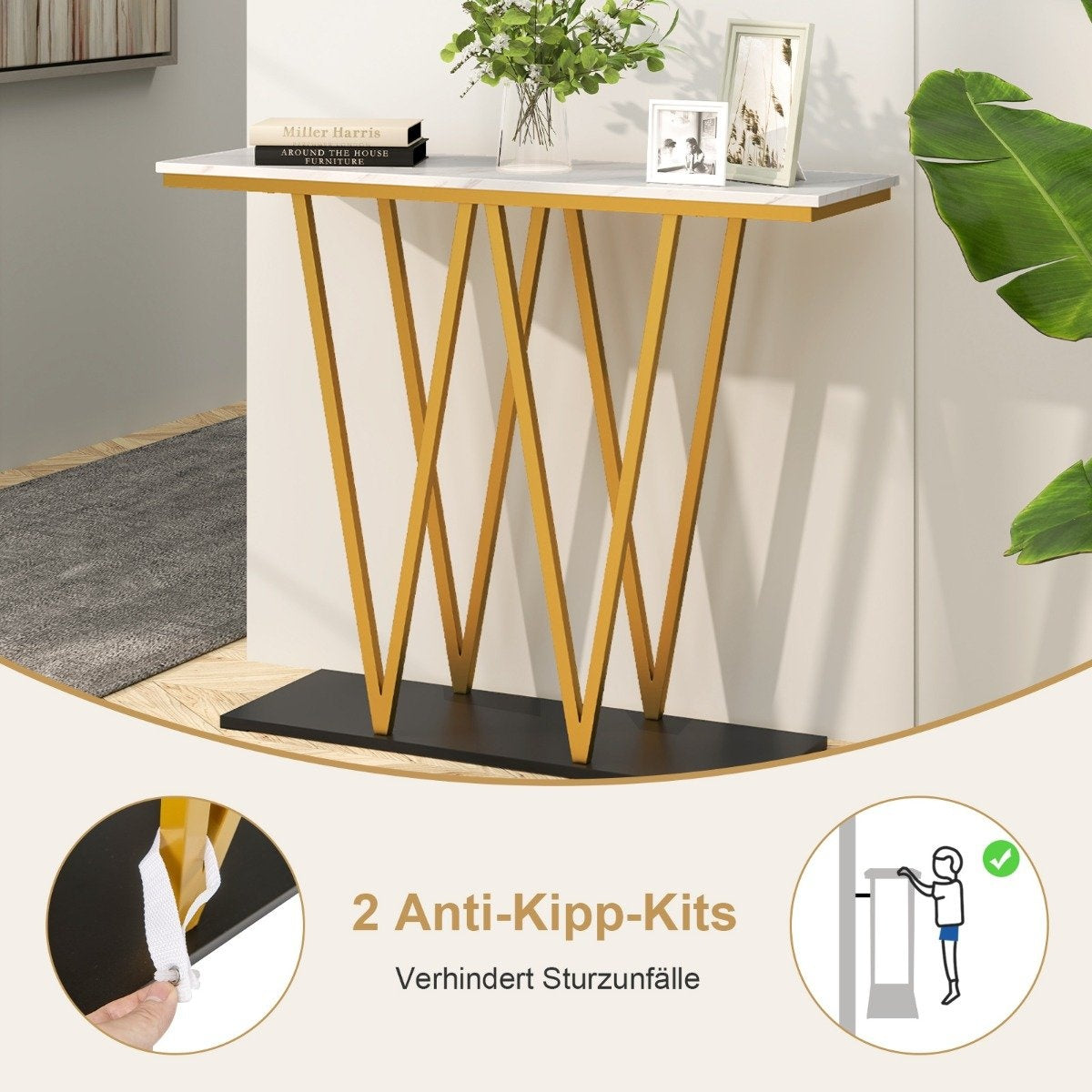 Console Table with Marble Look & Metal Frame