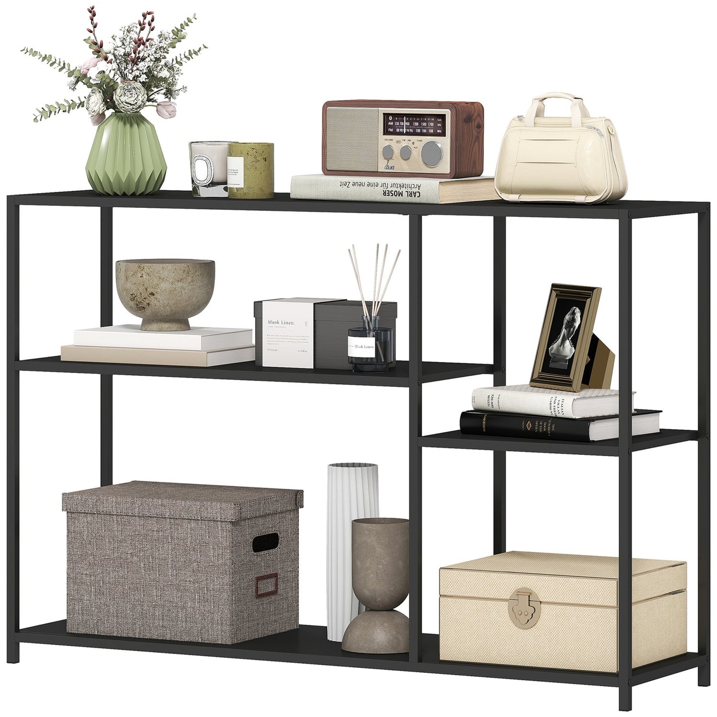 Console Table, 4 Levels, Steel Frame, Black