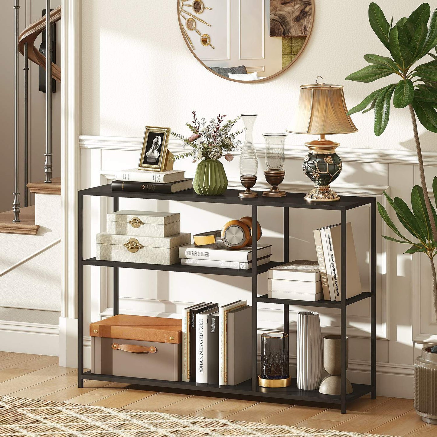 Console Table, 4 Levels, Steel Frame, Black