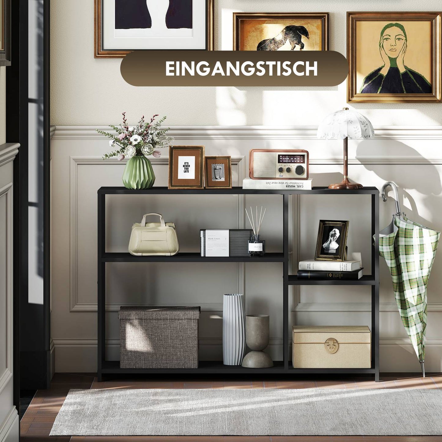Console Table, 4 Levels, Steel Frame, Black