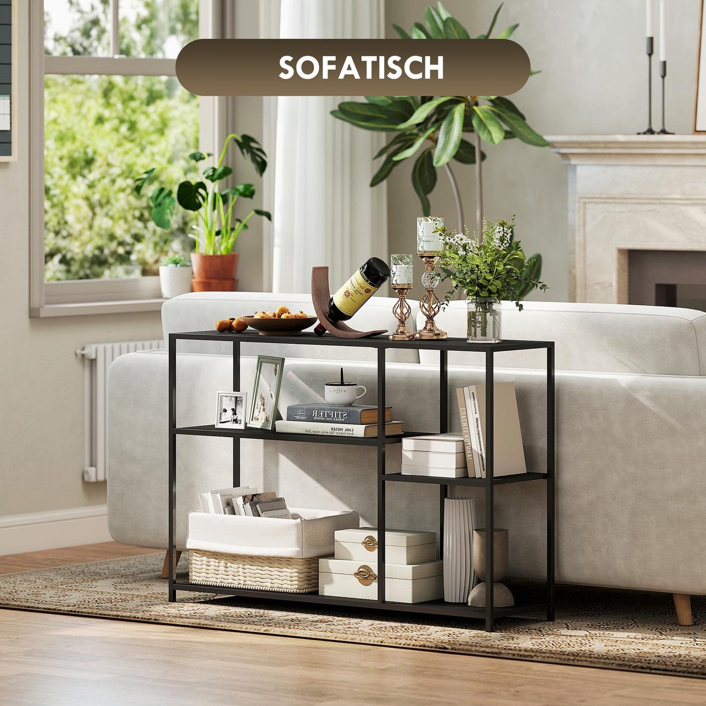 Console Table, 4 Levels, Steel Frame, Black