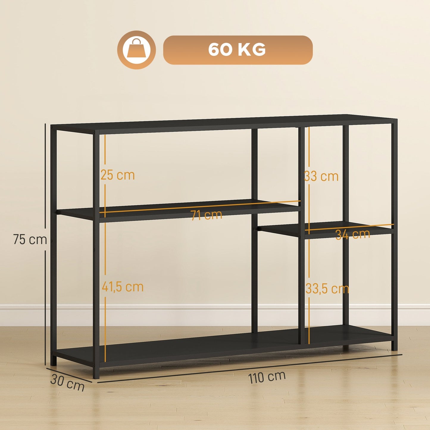 Console Table, 4 Levels, Steel Frame, Black