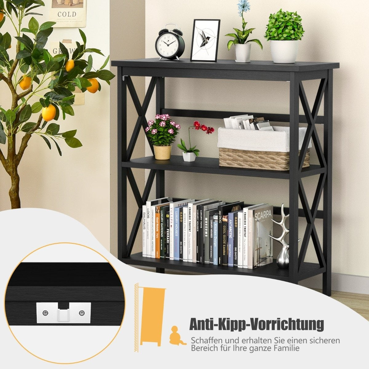 Console table made of wood with anti-tip protection and sturdy frame. Modern side table 79 x 32 x 86 cm black