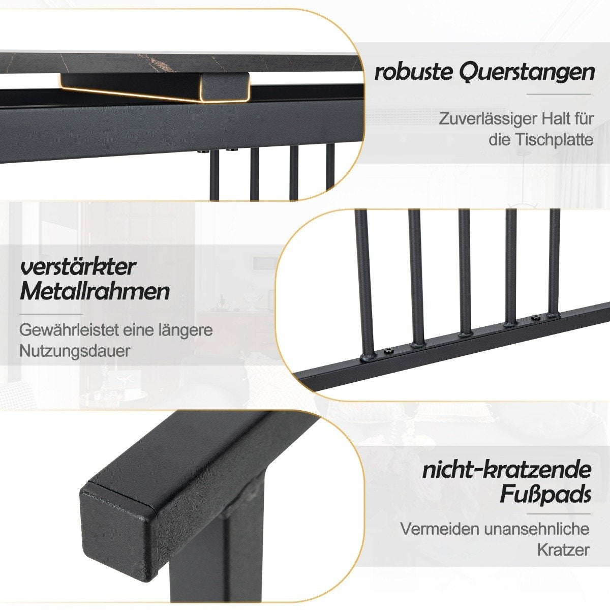 Console table sofa table made of faux marble 120 x 30 x 90 cm black