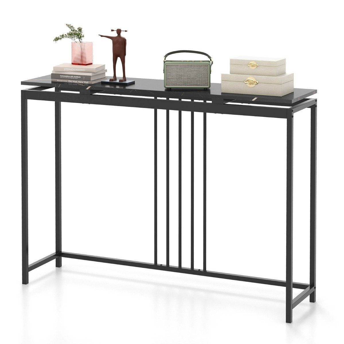 Console table sofa table made of faux marble 120 x 30 x 90 cm black