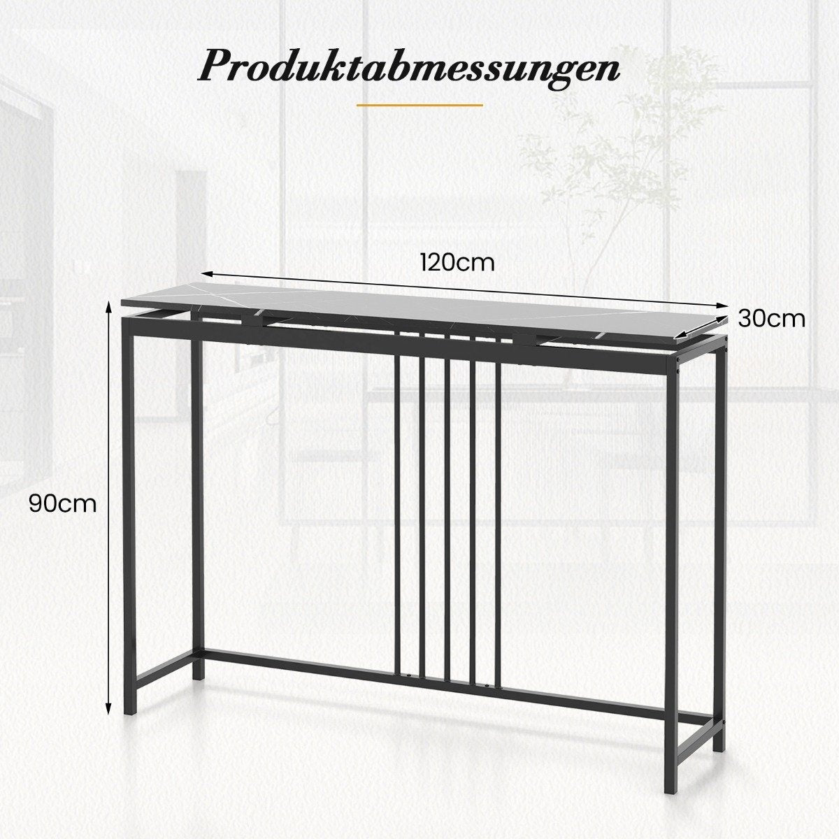 Console table sofa table made of faux marble 120 x 30 x 90 cm black