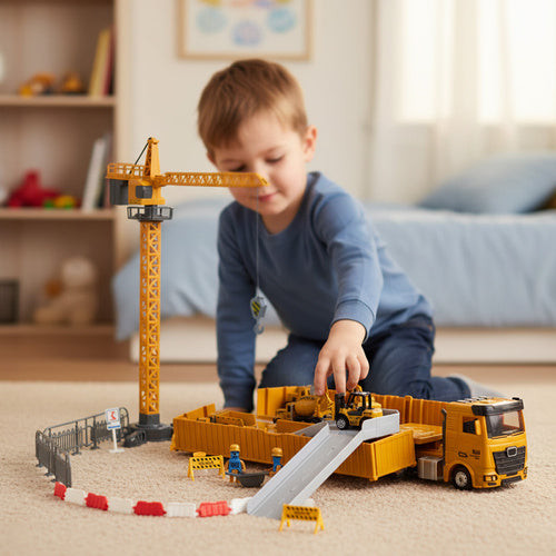 Construction Truck Set with Crane and Accessories