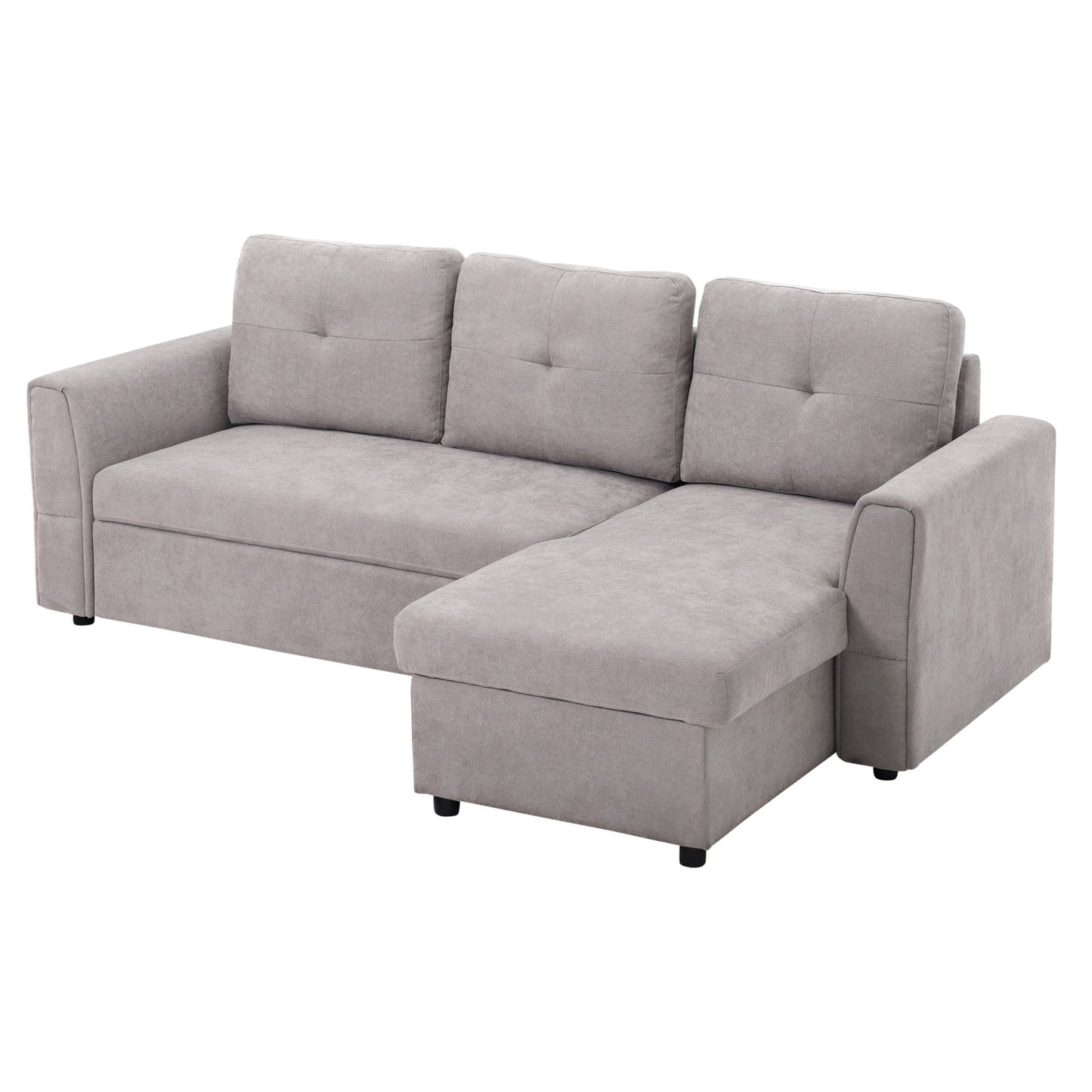 Convertible 3-Seater Sofa Bed with Chaise, Grey Fabric