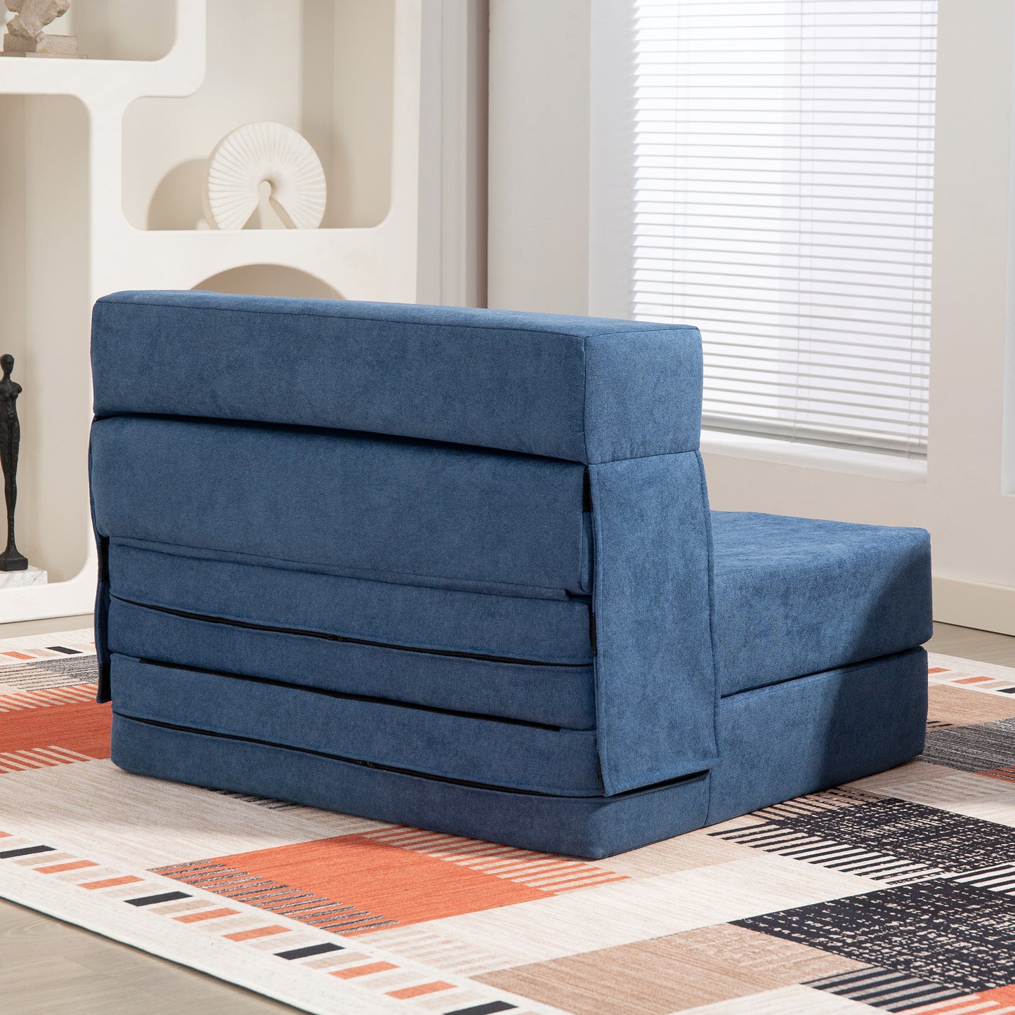 Convertible Floor Sofa Bed – Foam, Dark Blue, Pillow Included