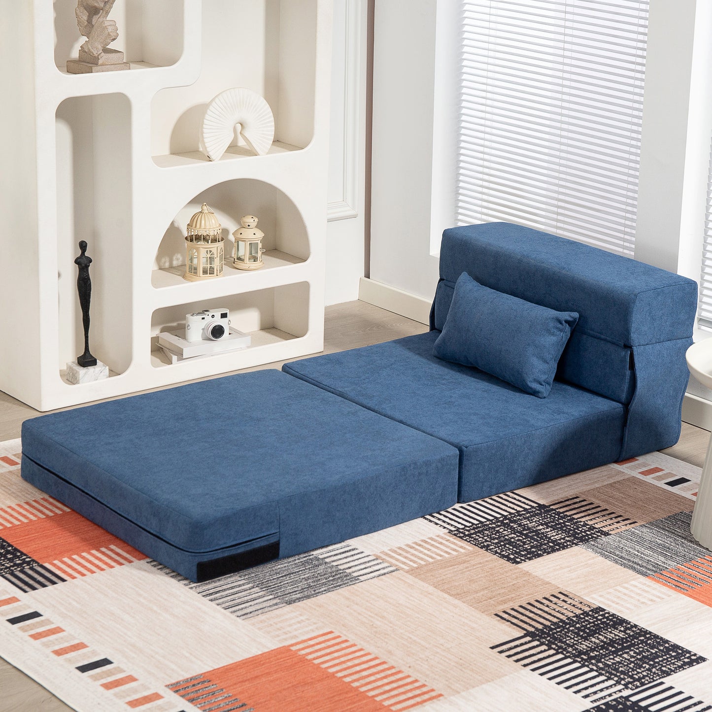 Convertible Floor Sofa Bed – Foam, Dark Blue, Pillow Included