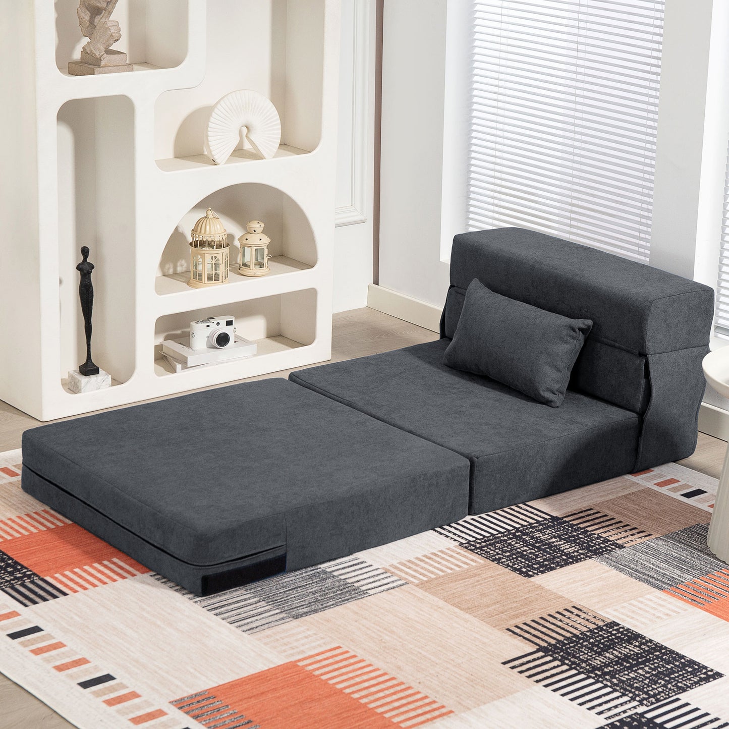 Convertible Floor Sofa Bed – Foam, Dark Grey, Includes Pillow