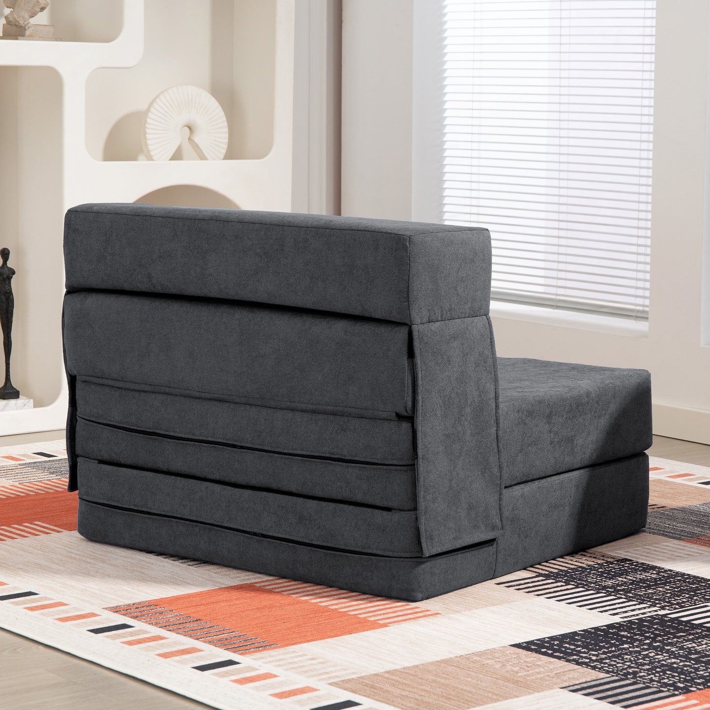 Convertible Floor Sofa Bed – Foam, Dark Grey, Includes Pillow