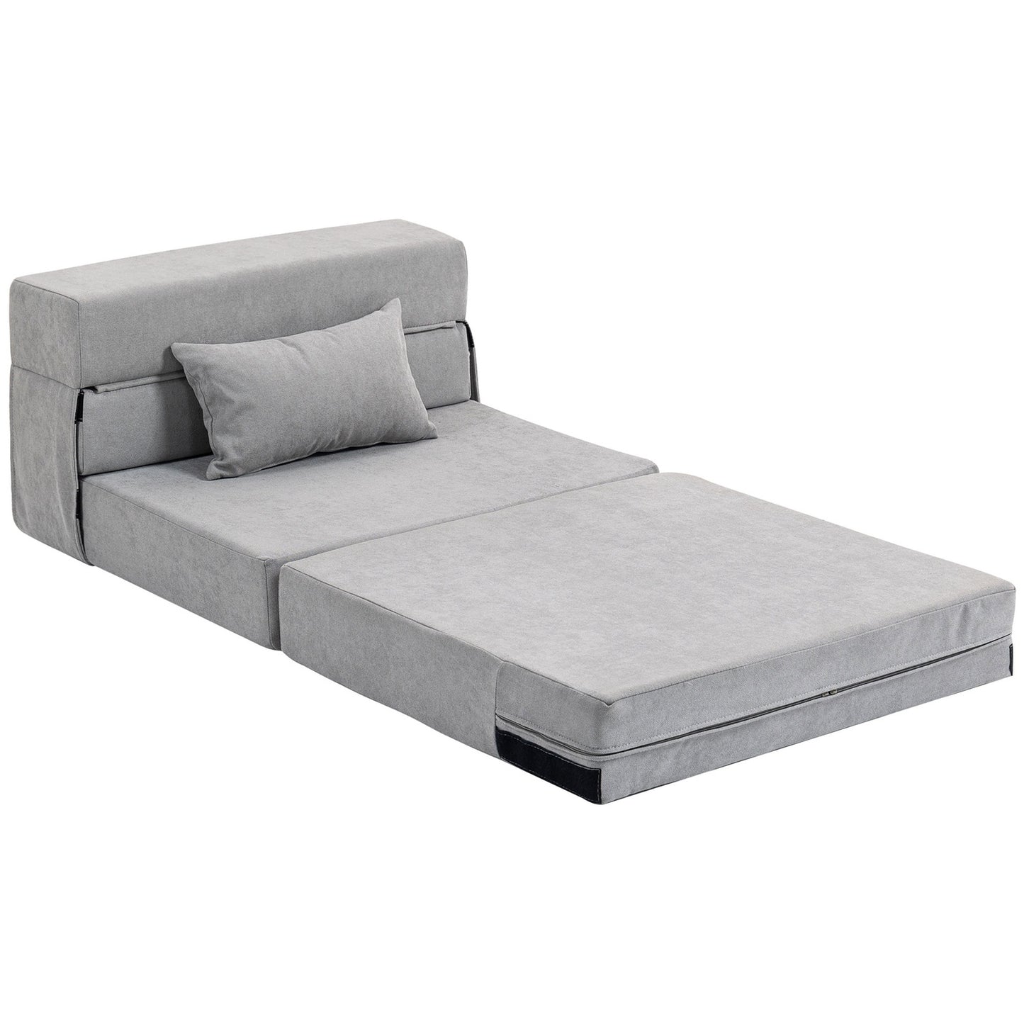 Convertible Floor Sofa Bed – Foam, Light Grey, Includes Pillow