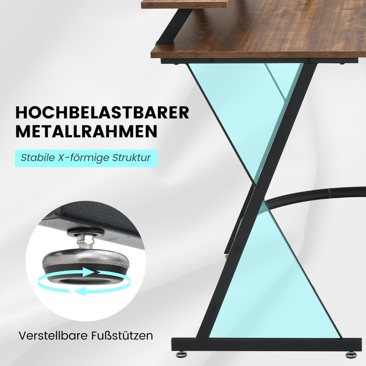 Corner Desk with Socket & USB Charging Port & Monitor Stand Rustic Brown