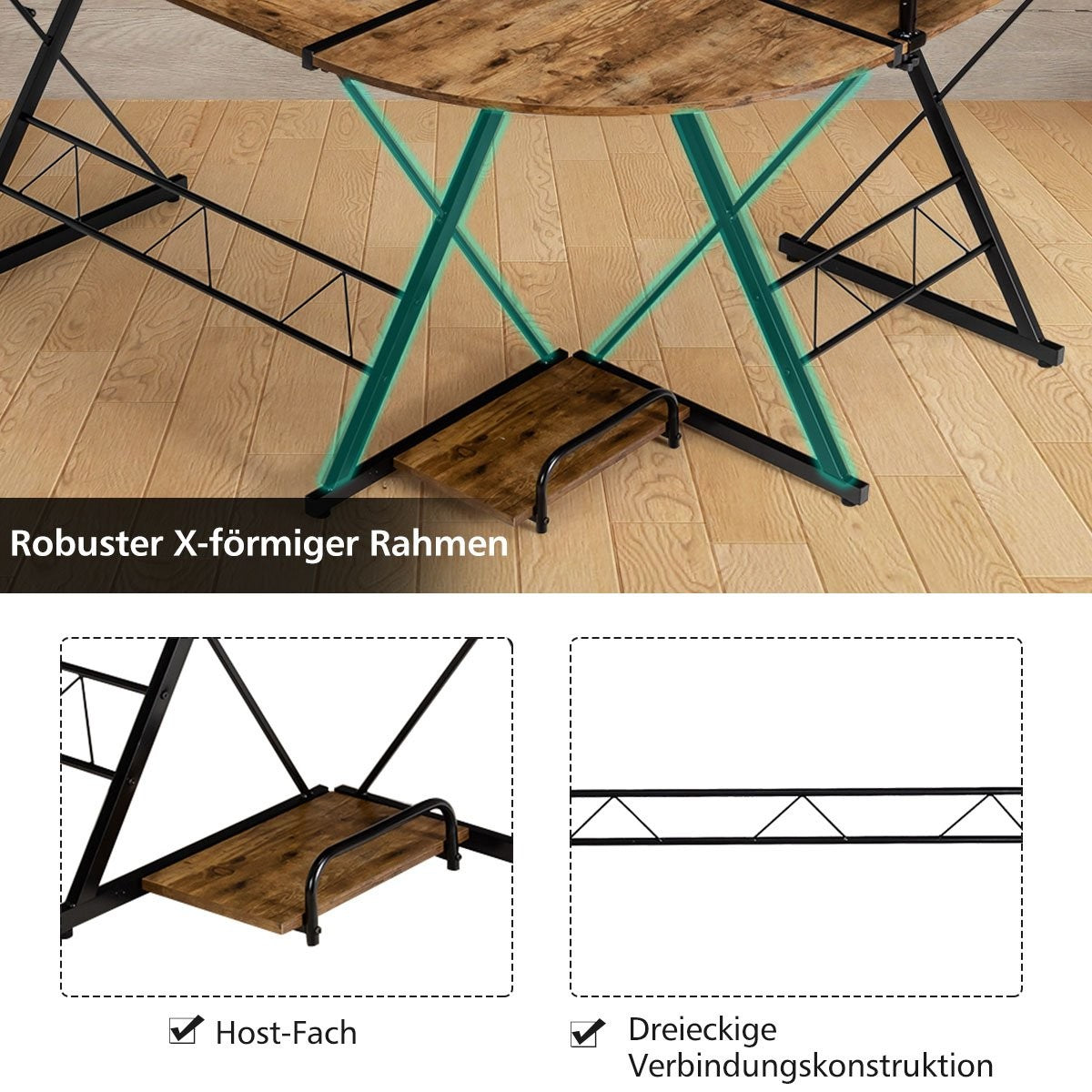 Corner desk L-shaped computer desk made of wood 147 x 112 x 79 cm brown