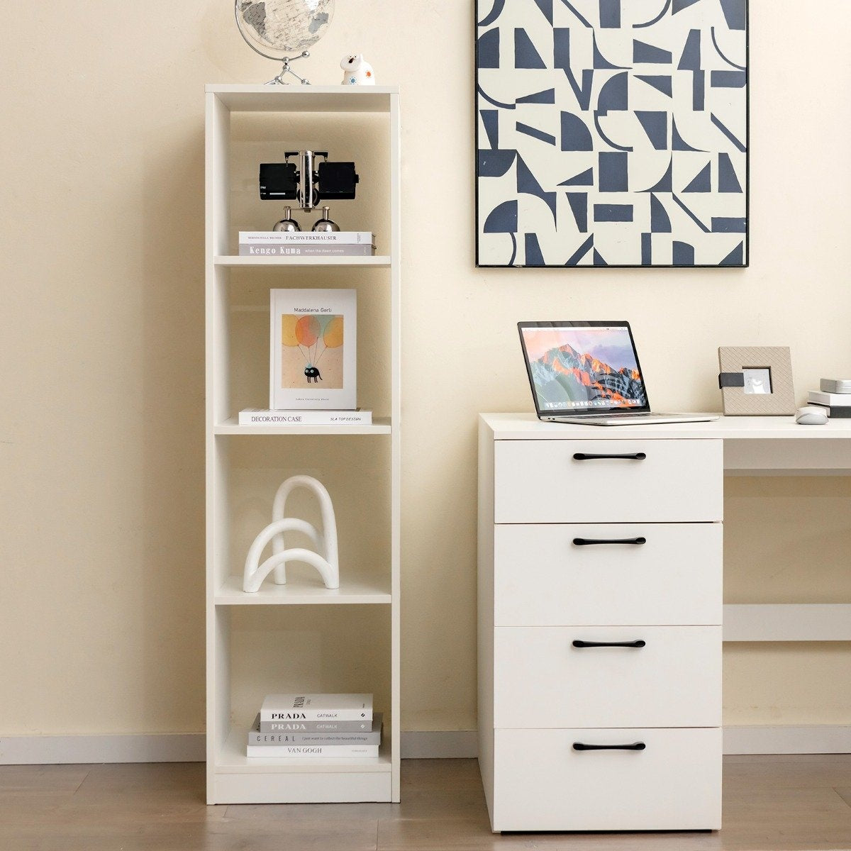 Corner shelf 142 cm Narrow bookcase 38 x 33 x 142 cm White
