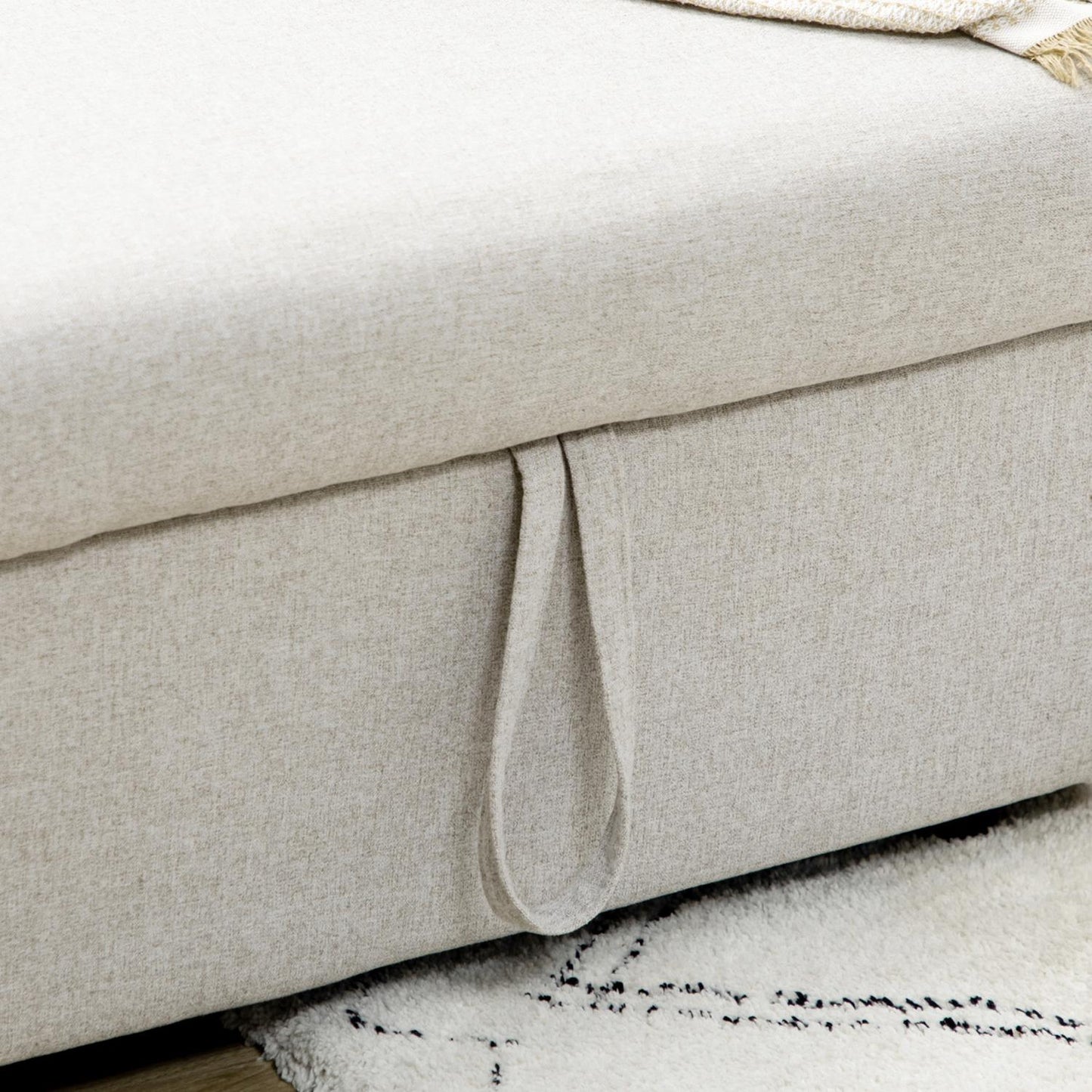Corner Sofa Bed with Storage, Cream White Linen, L-Shape
