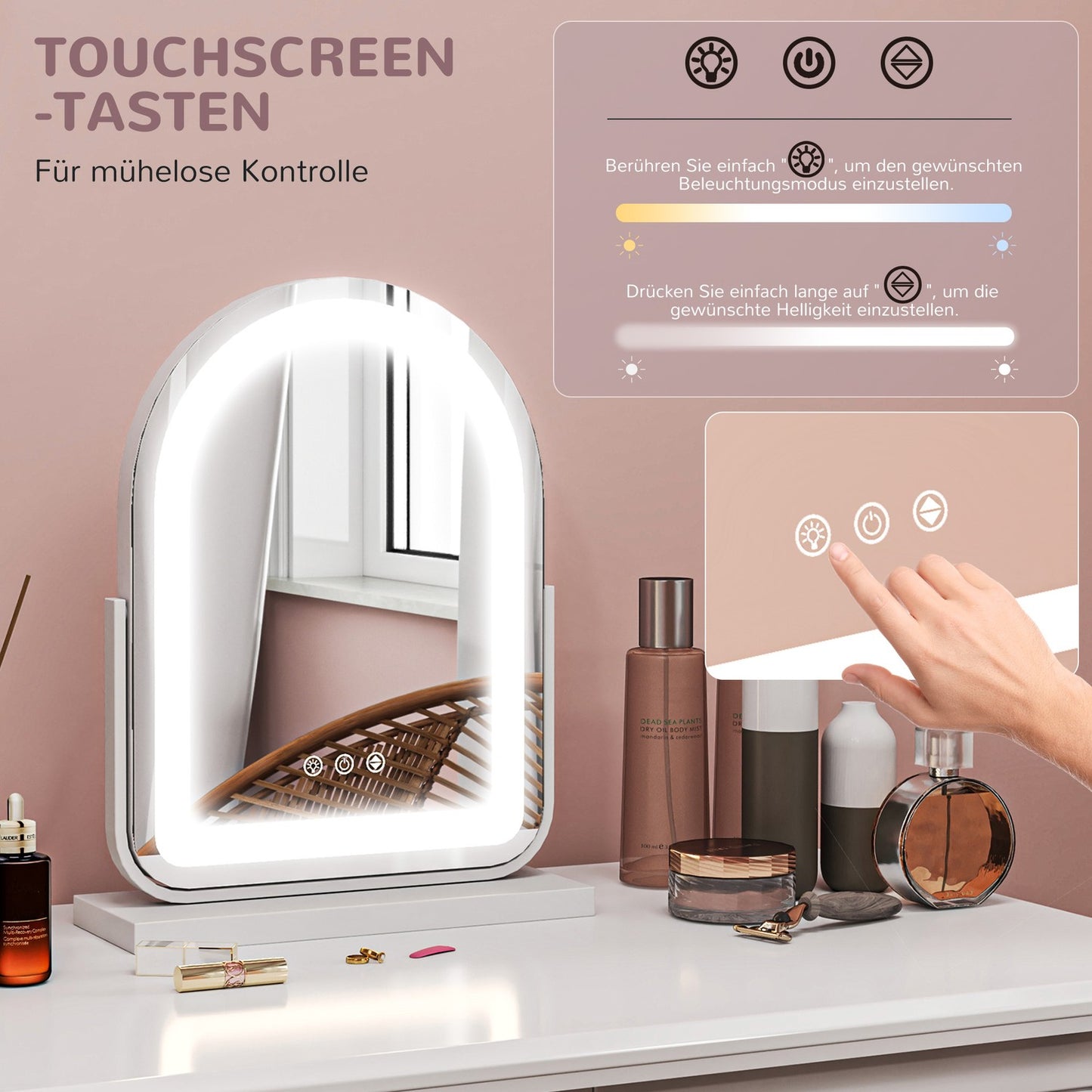 Makeup mirror with LED light, 360° rotatable, 33x44.5 cm