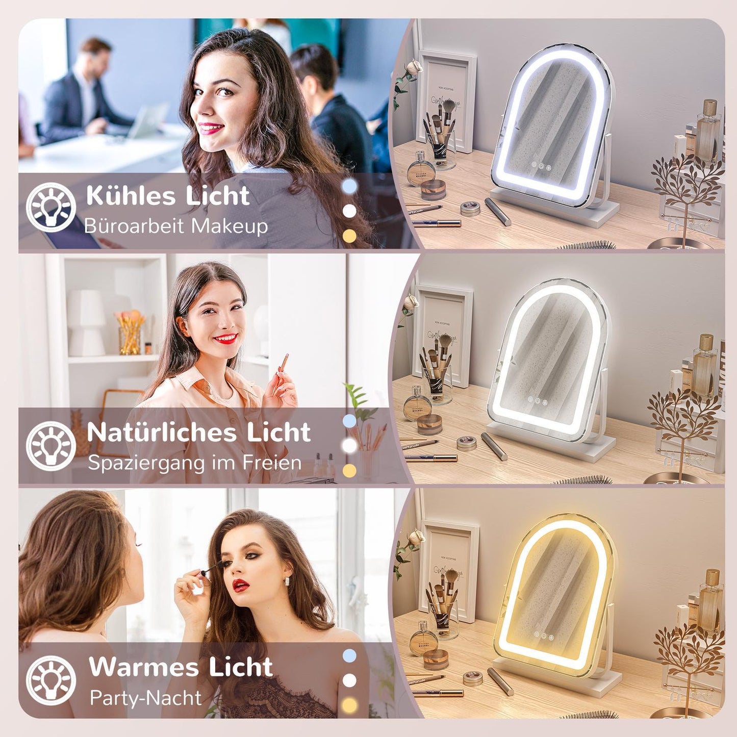 Makeup mirror with LED light, 360° rotatable, 33x44.5 cm