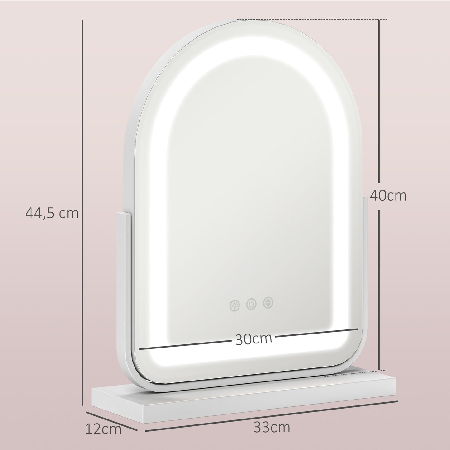 Makeup mirror with LED light, 360° rotatable, 33x44.5 cm