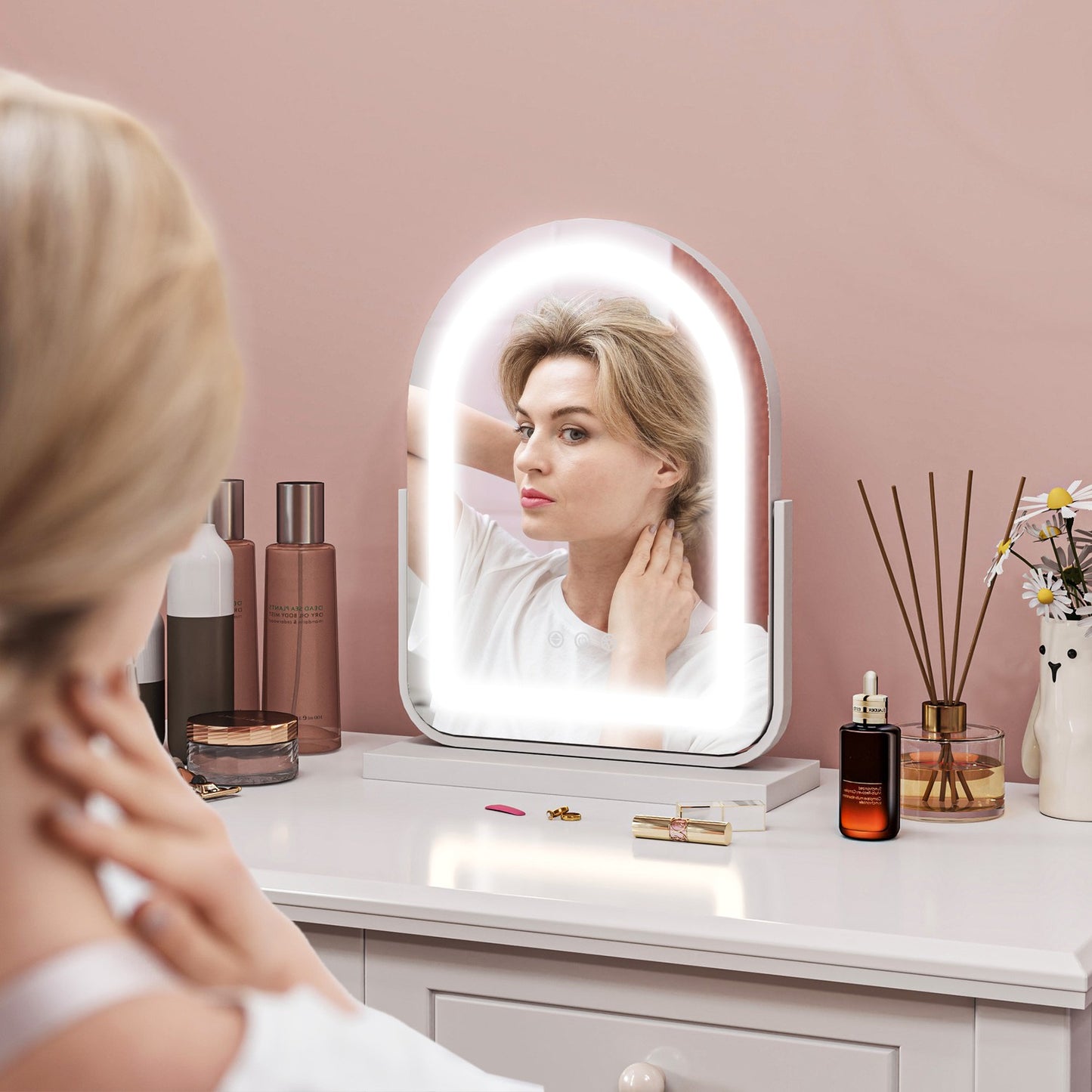 Makeup mirror with LED light, 360° rotatable, 33x44.5 cm