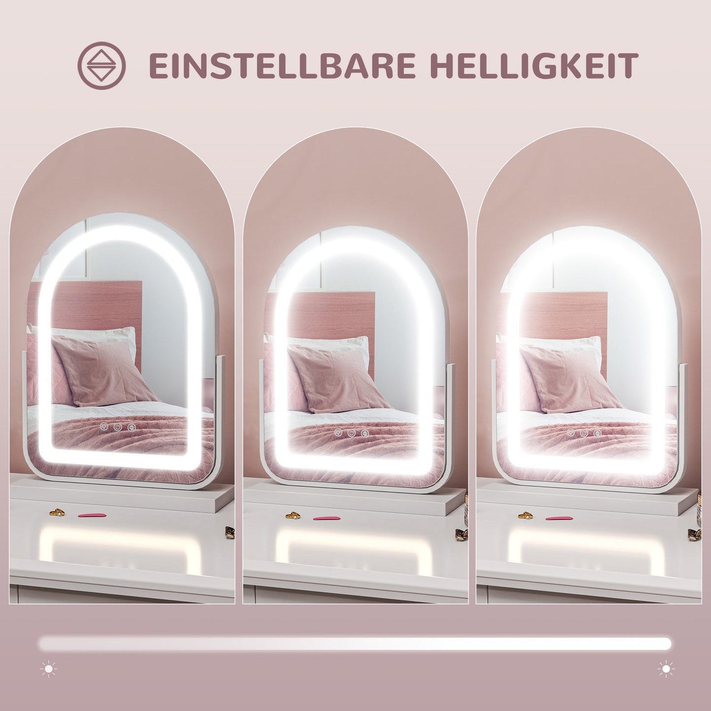 Makeup mirror with LED light, 360° rotatable, 33x44.5 cm