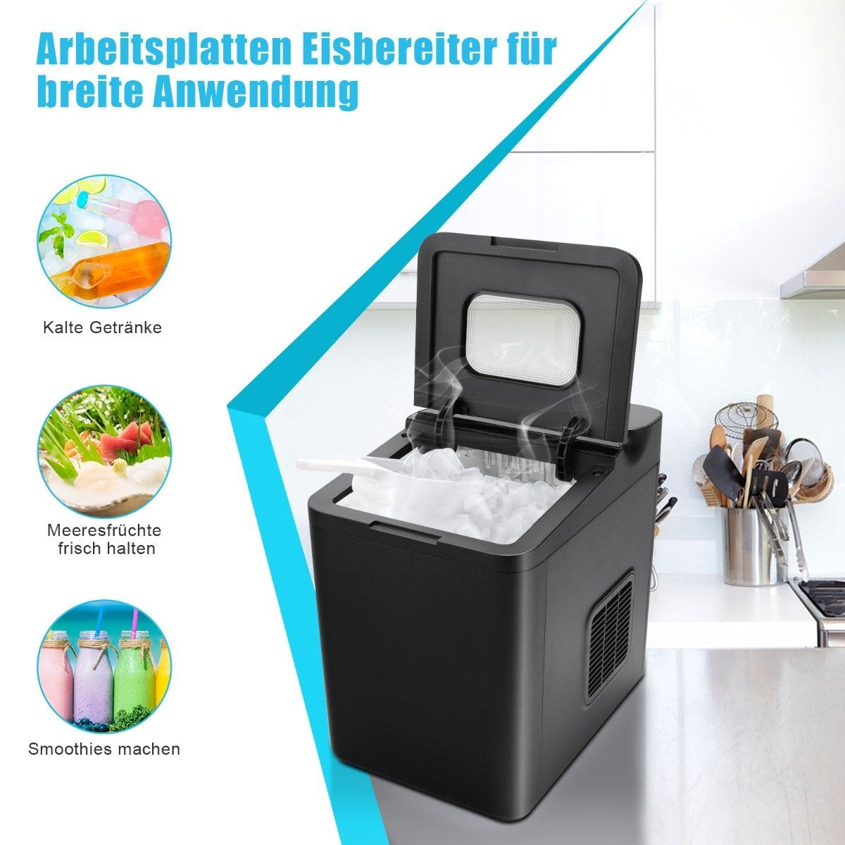 Counter ice machine ice cube machine table ice cube maker 22.5 x 32 x 32.5 cm black