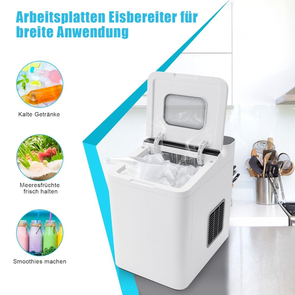Counter ice maker ice cube machine with thermal insulation 22.5 x 32 x 32.5 cm white