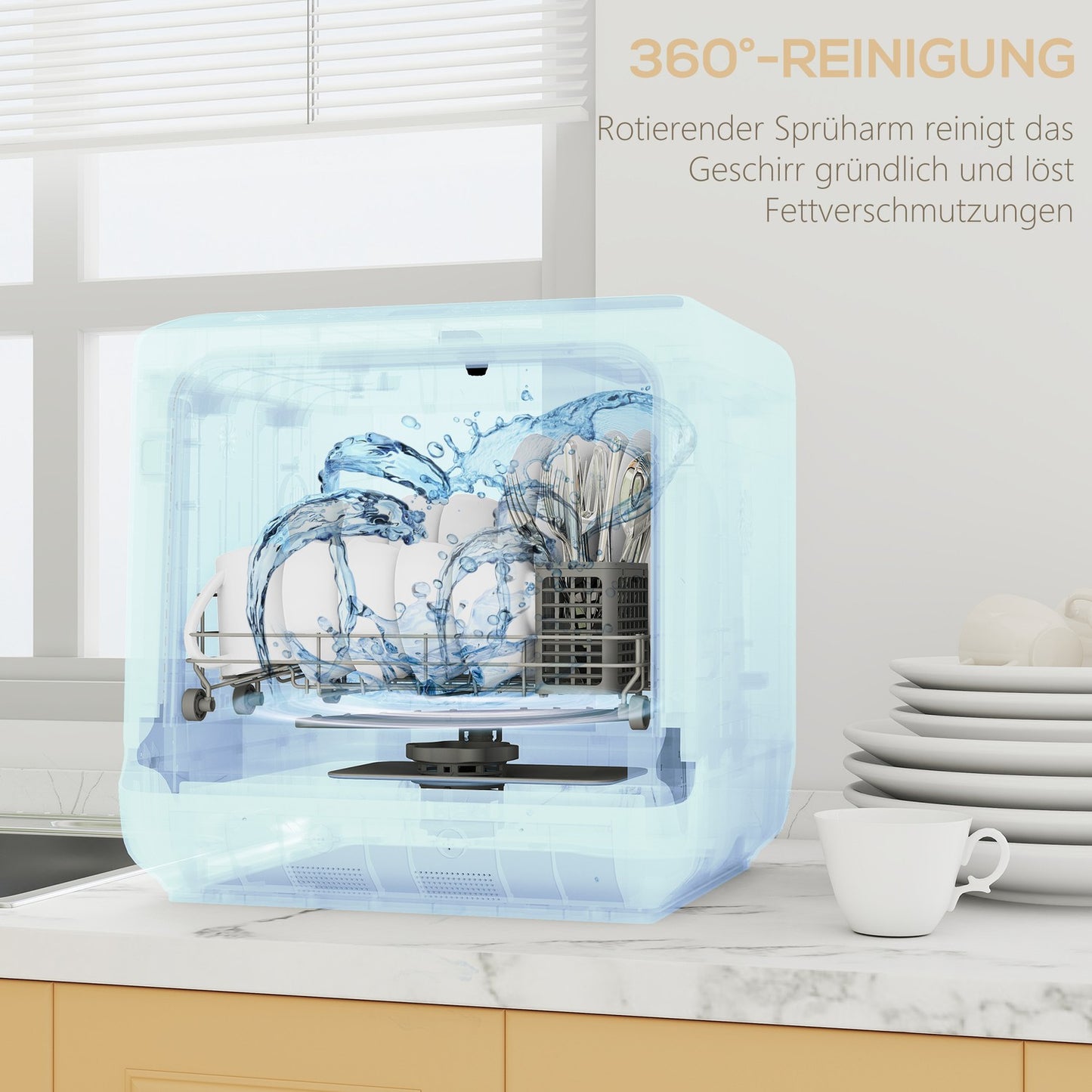 Countertop Dishwasher, 6L Tank, 5 Programs, LED Display