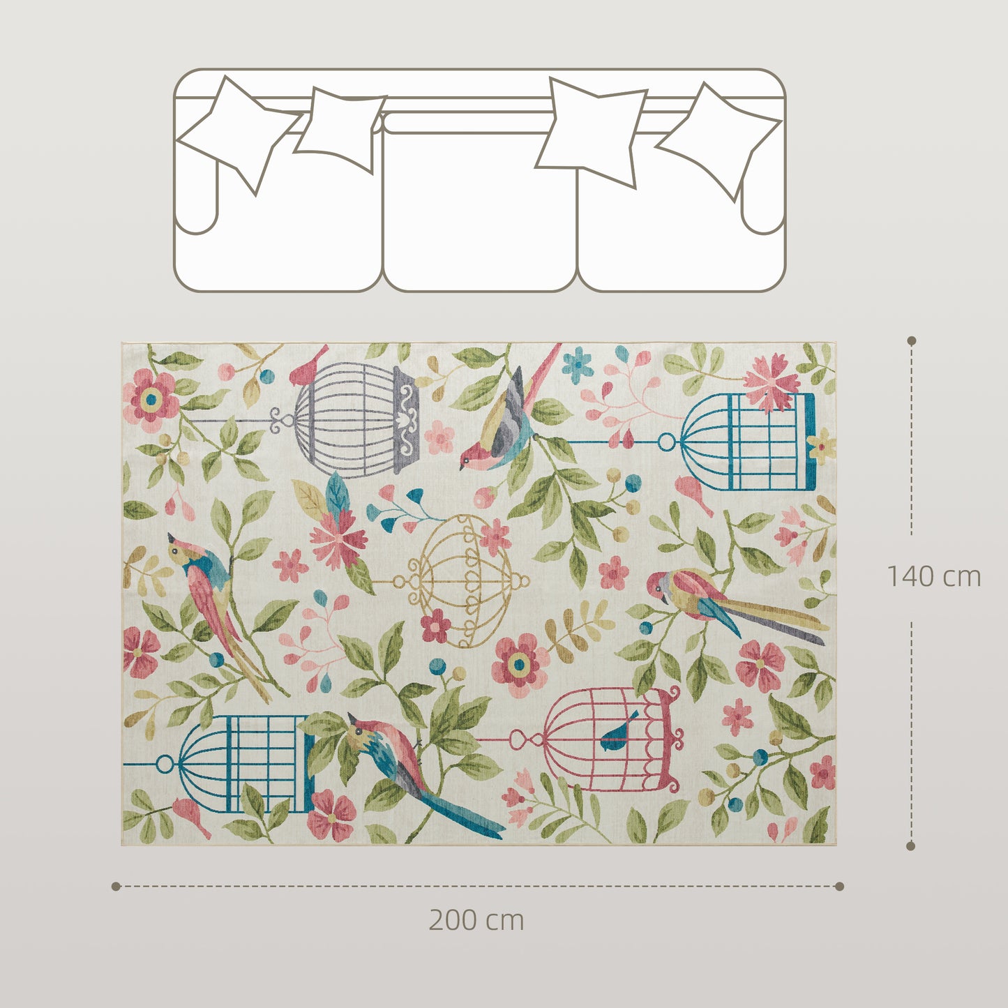 Country Rug, Polyester, Non-Slip, Easy Care, 200x140 cm