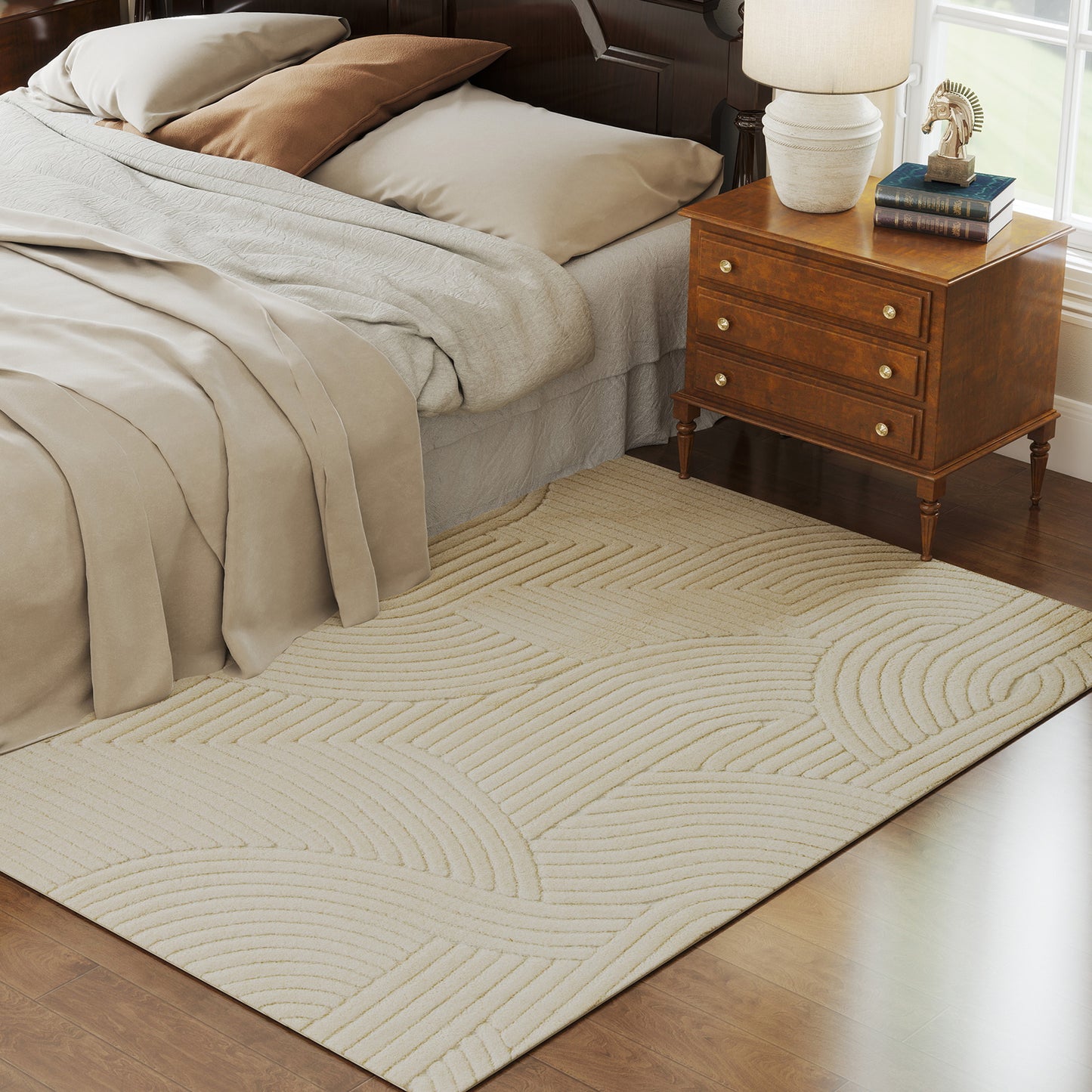 Cream White Area Rug, 15mm Pile, Non-Slip, 200x140 cm