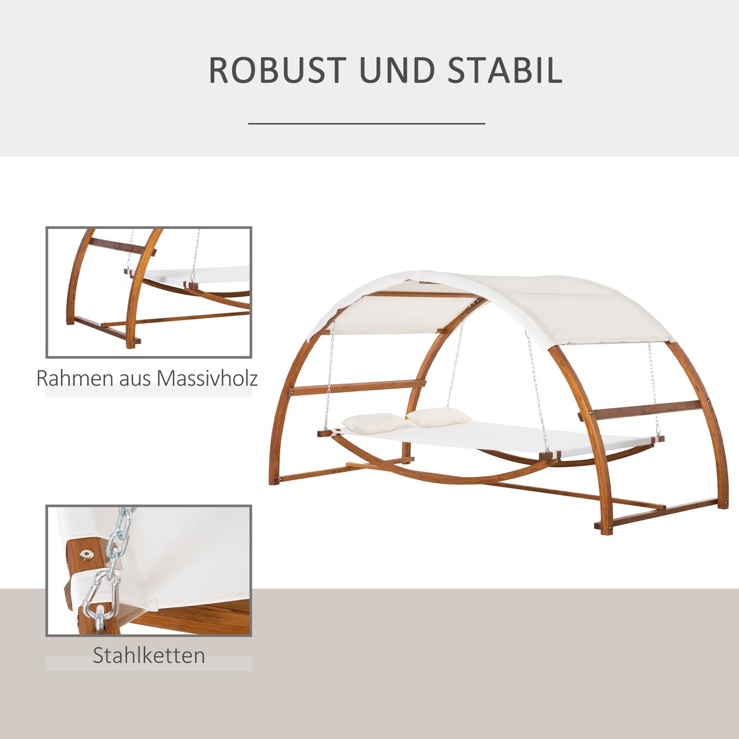 Cream white hammock with wooden frame and canopy, indoor/outdoor