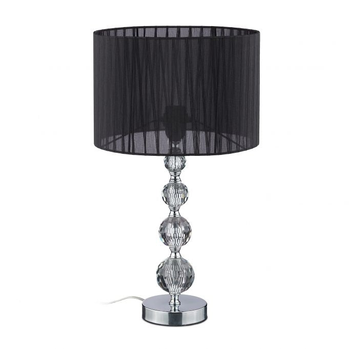<p>The crystal design table lamp elevates any room with its elegant style and warm ambiance. Featuring a crystal-like glass base and black organza shade, it blends modern design with classic elegance.</p>
<ul>
<li>Enhance decor with a unique crystal-like