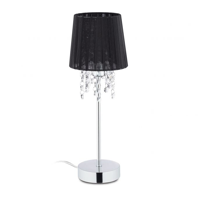 <p>Enhance your space with a table lamp featuring crystal accents and an organza shade, offering ambient lighting and a touch of elegance. Perfect for living rooms and bedrooms, this lamp transforms any room.</p>
<ul>
<li>Illuminate with a black organza