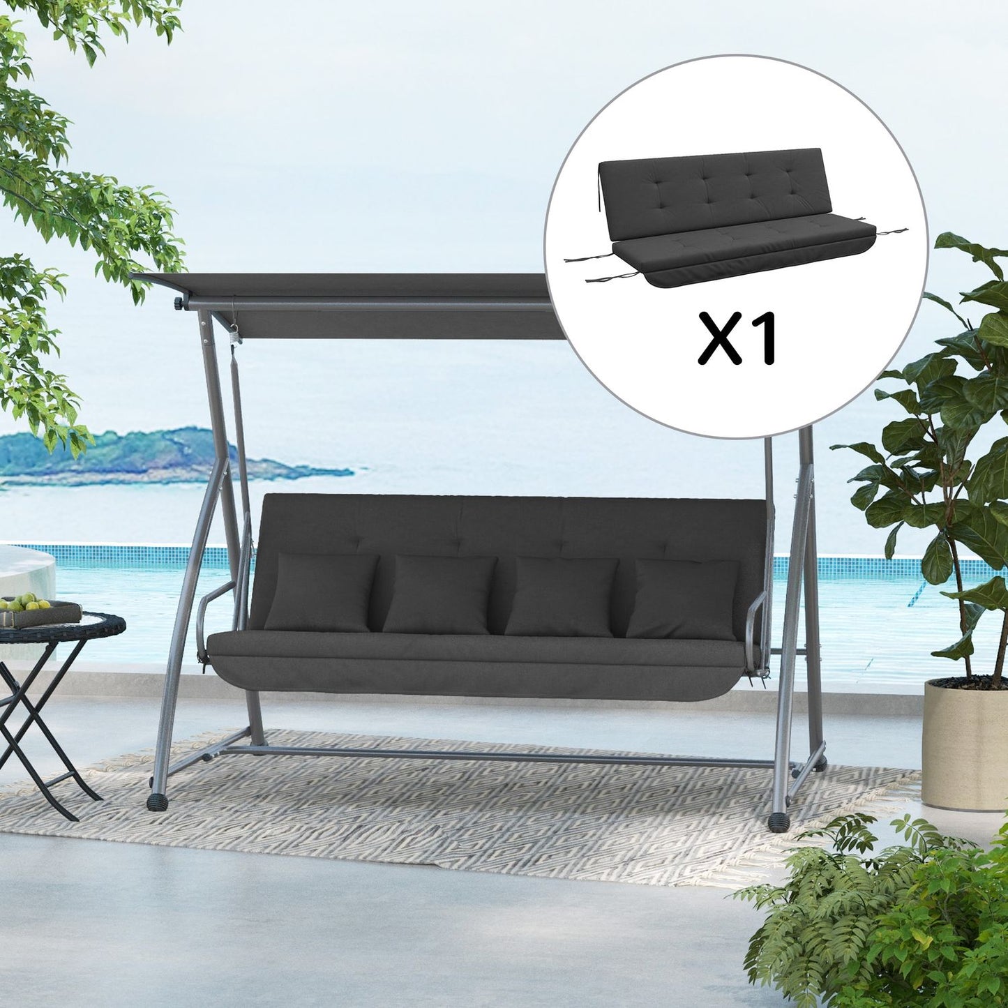 Porch Swing Cushion Set - Dark Grey, 170 cm